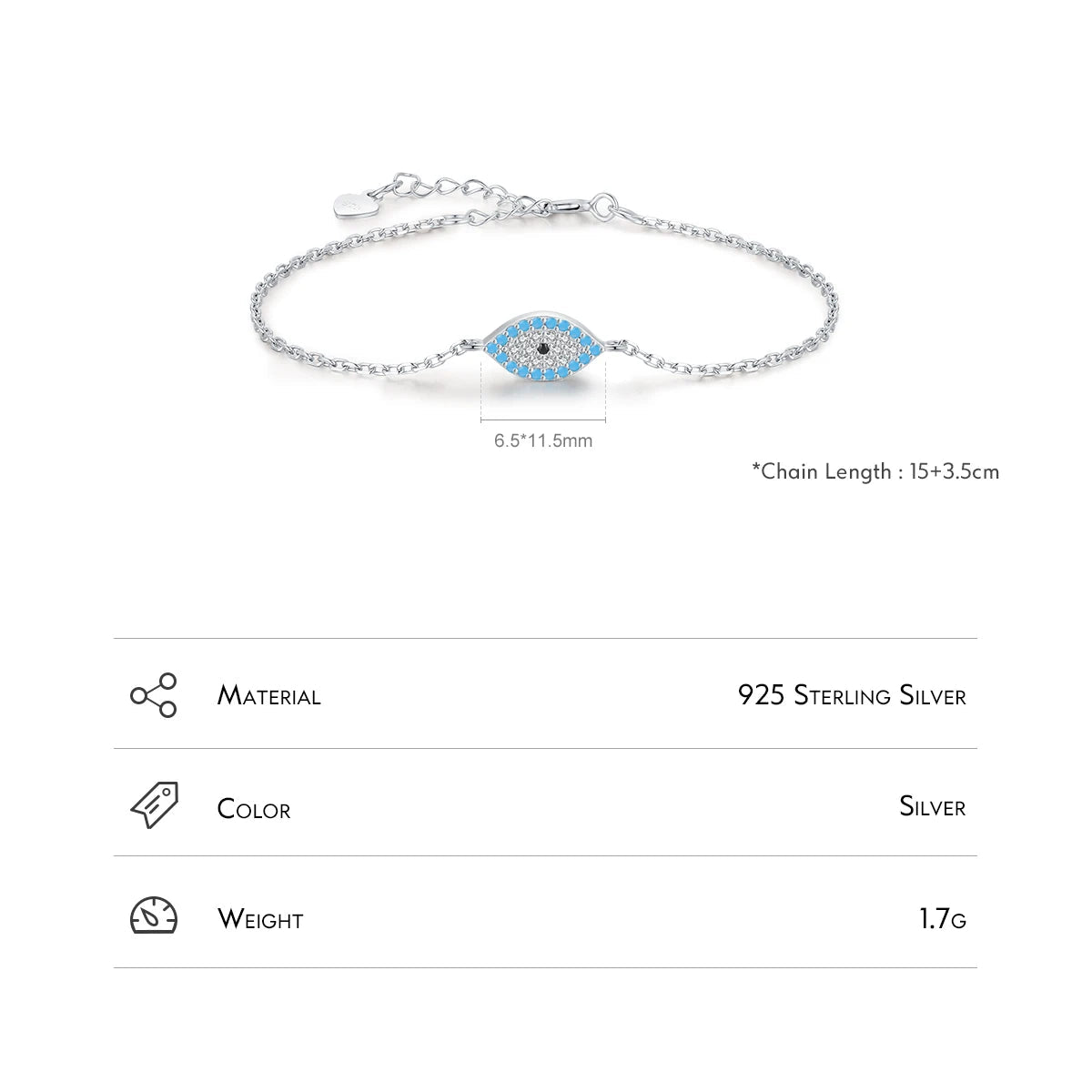 Women’s Blue Evil Eye Bracelet in 925 Sterling Silver