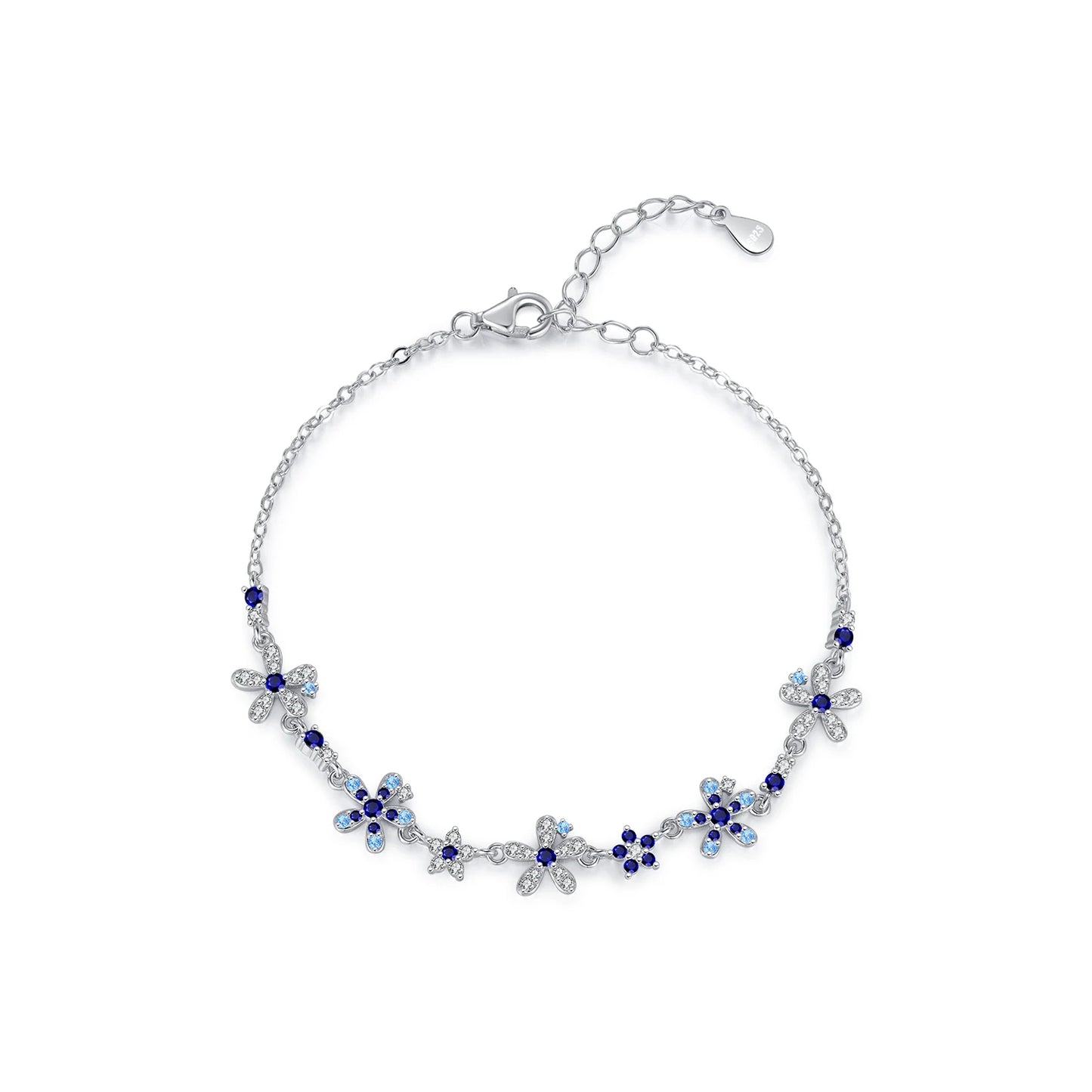 Women’s Blue Flower Bracelet in 925 Sterling Silver