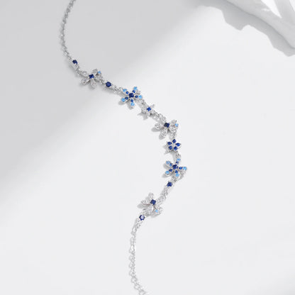 Women’s Blue Flower Bracelet in 925 Sterling Silver