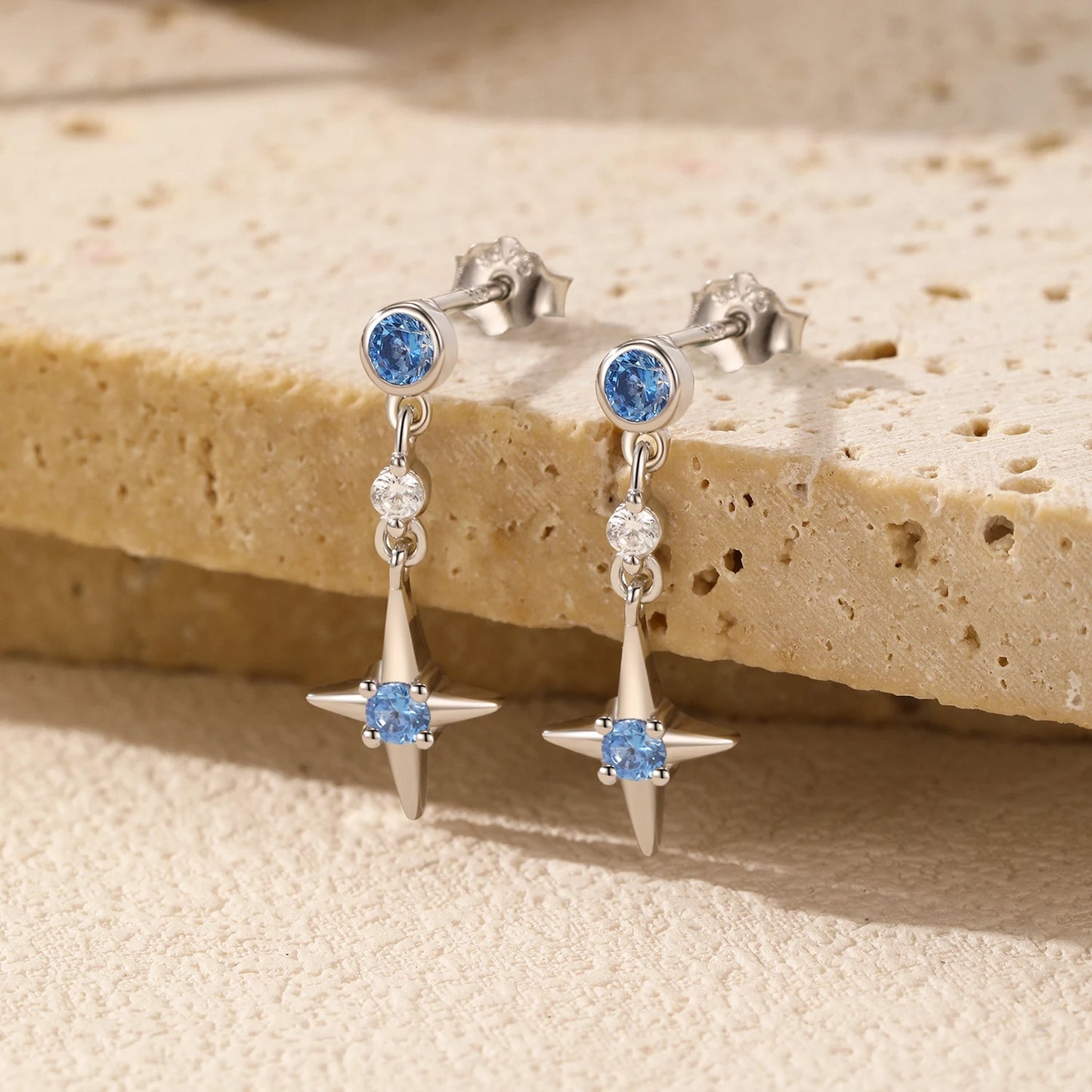 Women’s Blue Star Earrings in 925 Sterling Silver