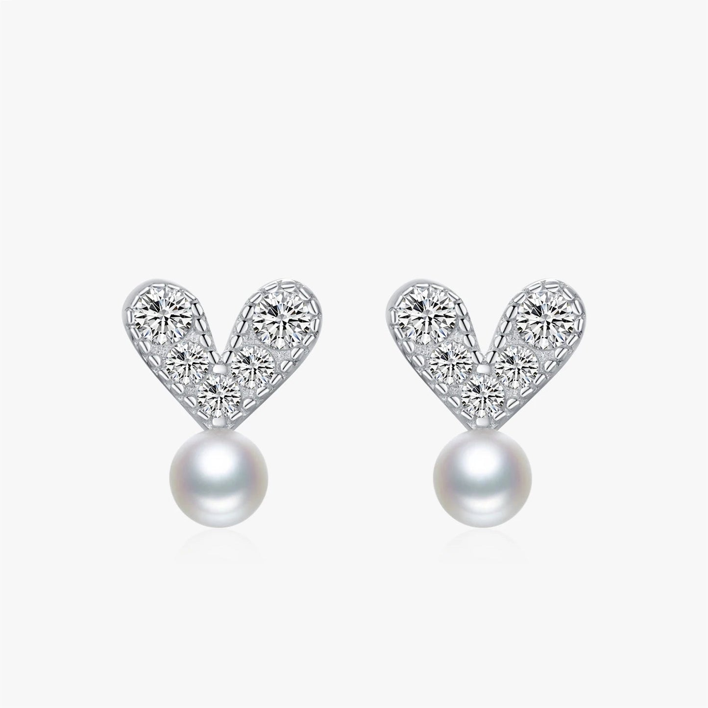 Women’s Heart and Pearl Earrings in 925 Sterling Silver