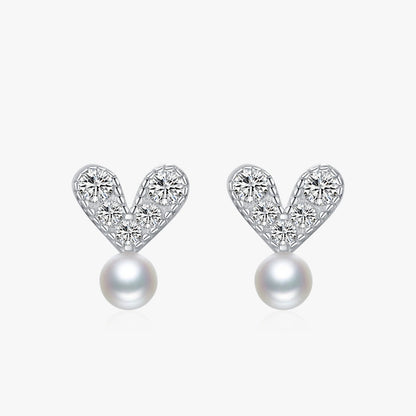 Women’s Heart and Pearl Earrings in 925 Sterling Silver