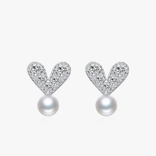 Women’s Heart and Pearl Earrings in 925 Sterling Silver