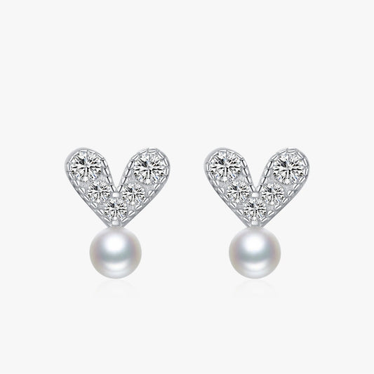 Women’s Heart and Pearl Earrings in 925 Sterling Silver