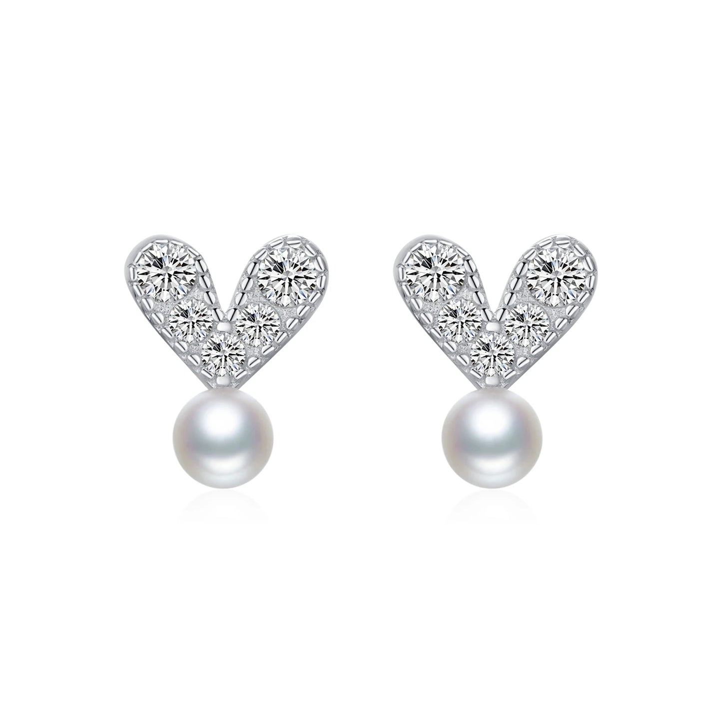 Women’s Heart and Pearl Earrings in 925 Sterling Silver