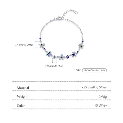 Women’s Blue Flower Bracelet in 925 Sterling Silver