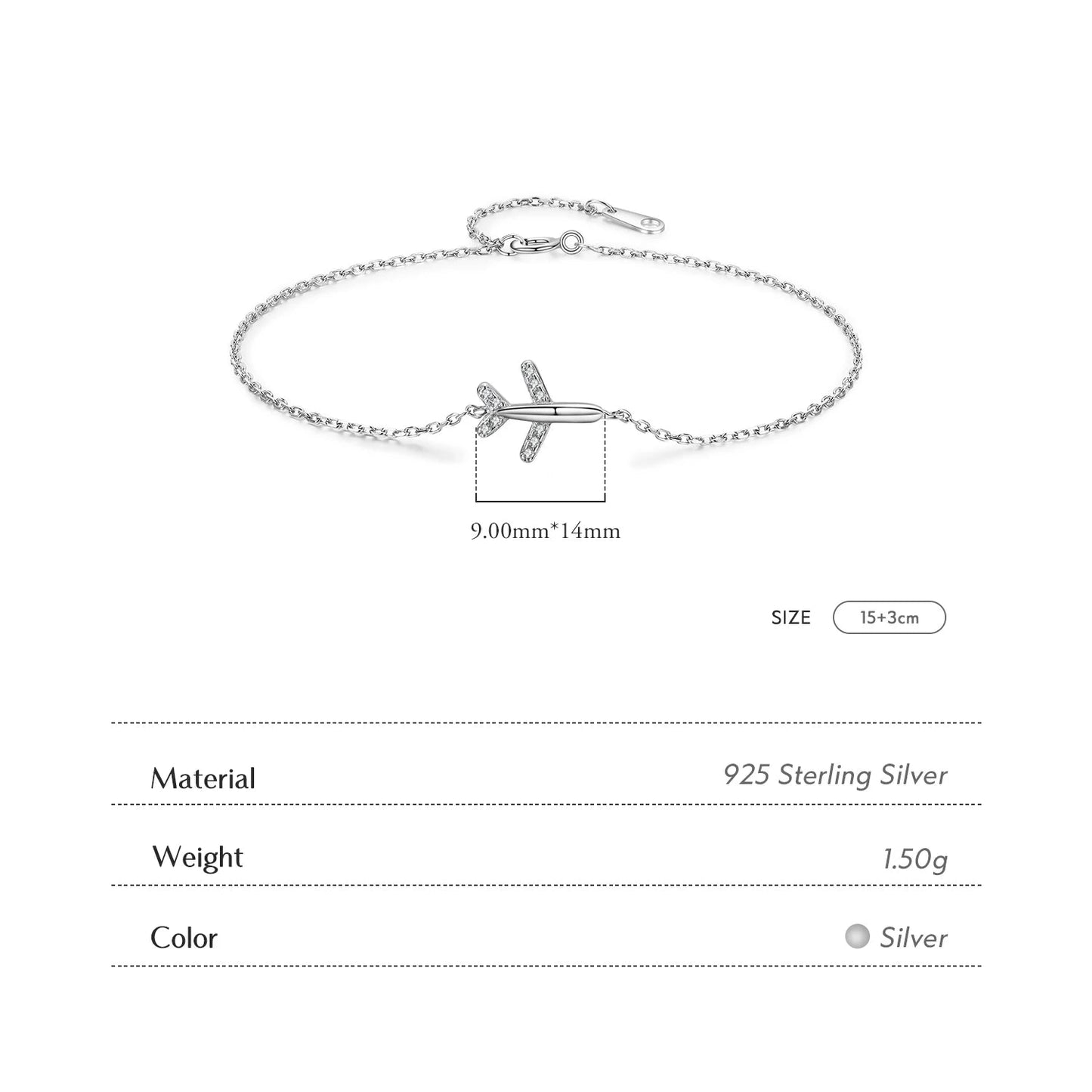 Women’s Airplane Bracelet in 925 Sterling Silver