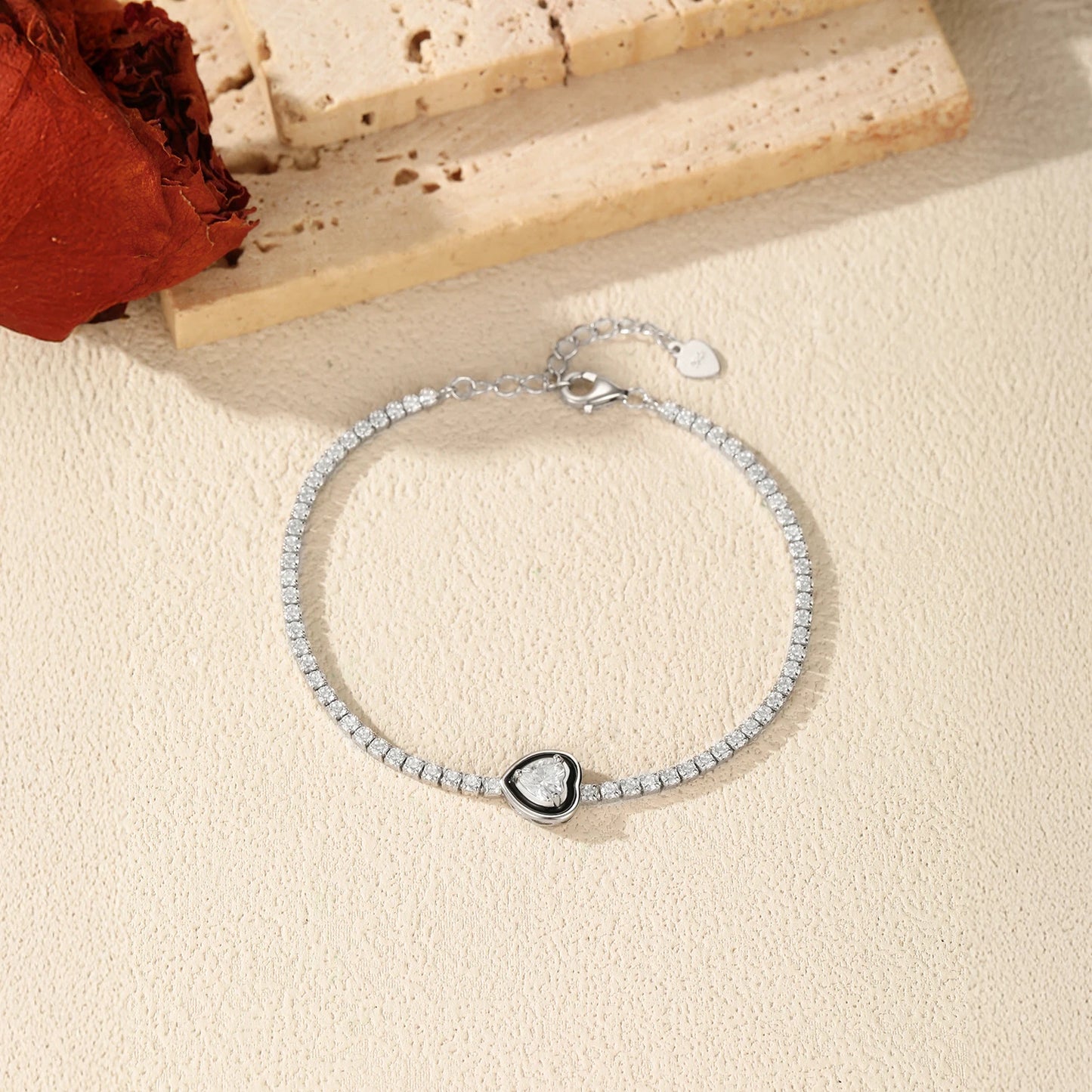 Women’s Paved Heart Bracelet in 925 Sterling Silver