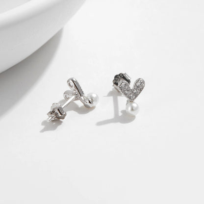 Women’s Heart and Pearl Earrings in 925 Sterling Silver