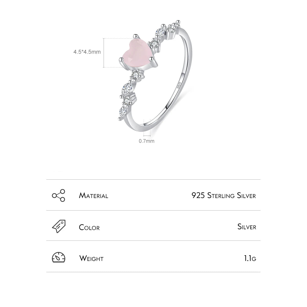 Women’s Pink Heart Zirconia Ring in 925 Sterling Silver