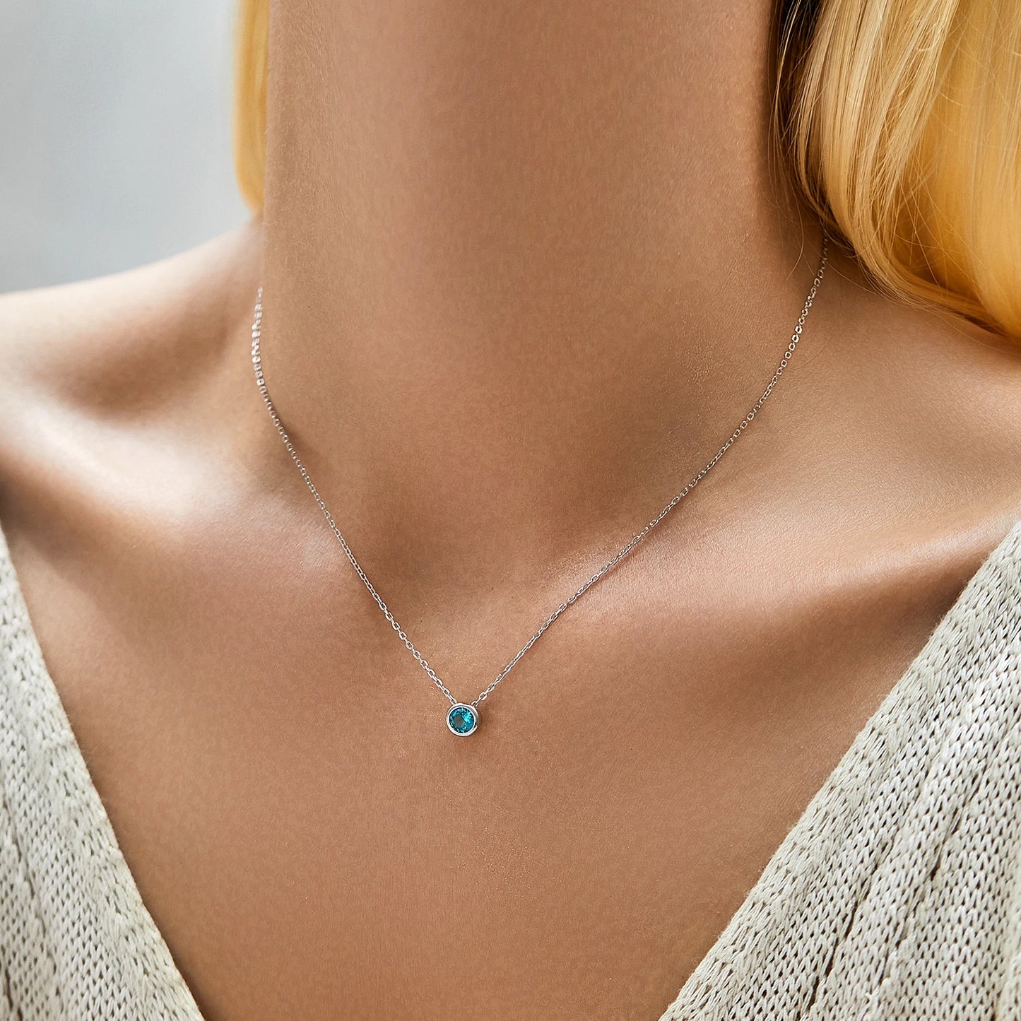 Women’s Blue Stone Necklace 925 Sterling Silver
