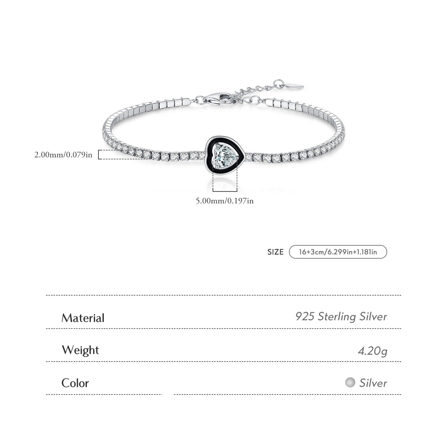 Women’s Paved Heart Bracelet in 925 Sterling Silver