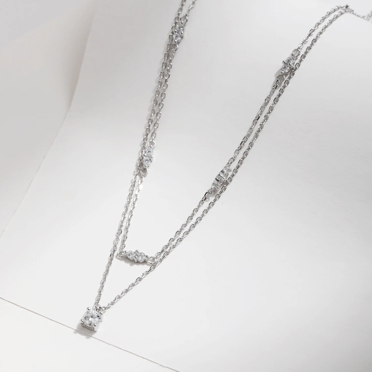 Women’s Double Layer Necklace in 925 Sterling Silver