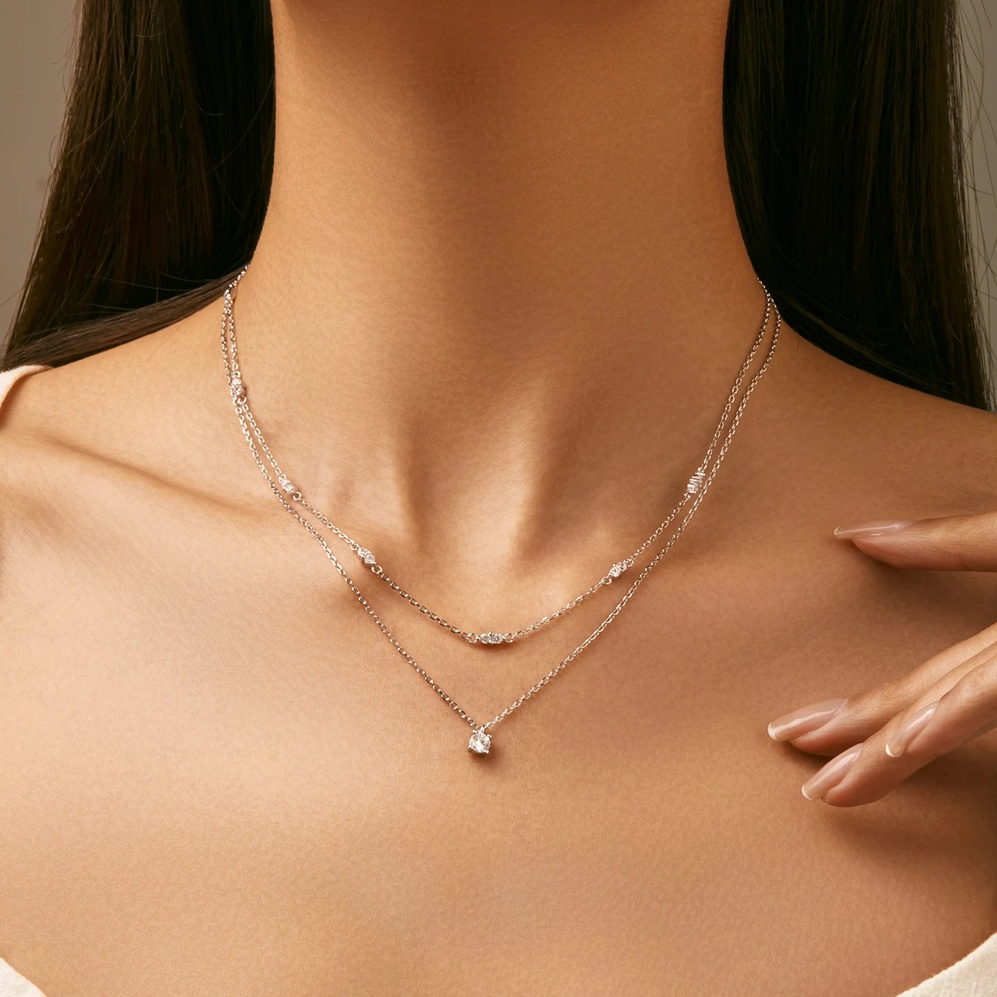 Women’s Double Layer Necklace in 925 Sterling Silver