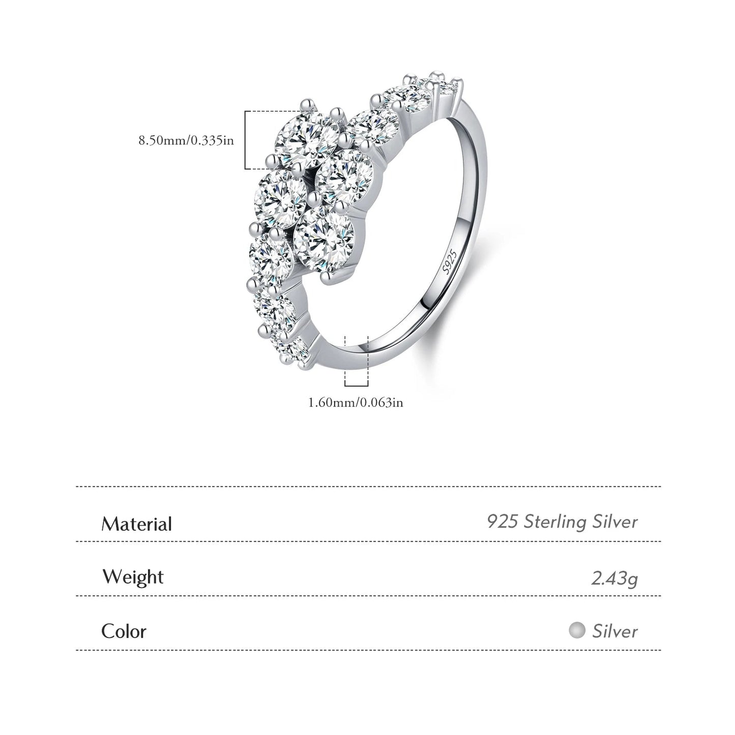 Women’s Paved Riviera Ring in 925 Sterling Silver