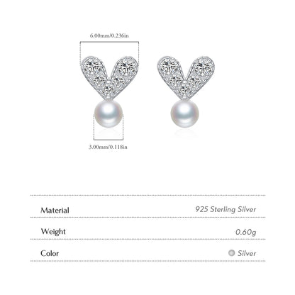 Women’s Heart and Pearl Earrings in 925 Sterling Silver