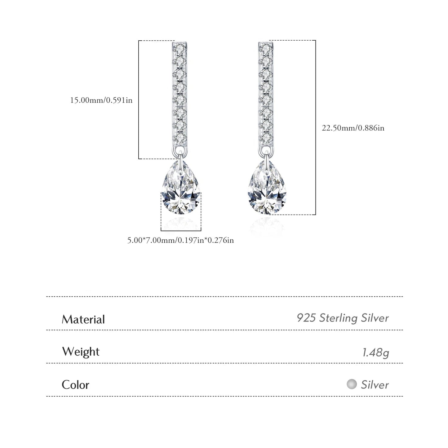 Women’s Teardrop Earrings in 925 Sterling Silver