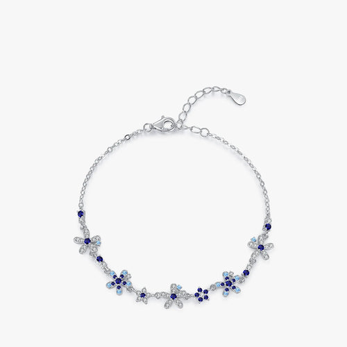 Women’s Blue Flower Bracelet in 925 Sterling Silver