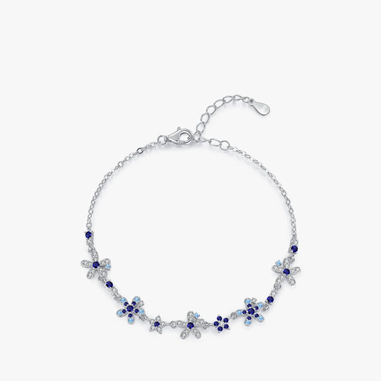 Women’s Blue Flower Bracelet in 925 Sterling Silver