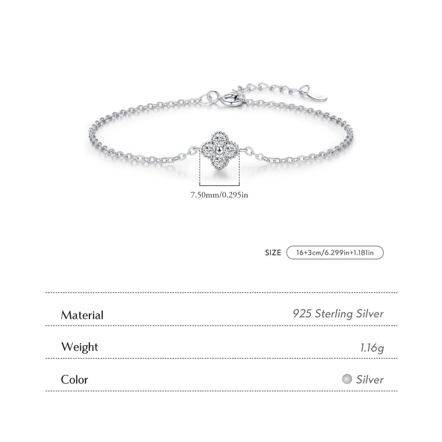 Women’s Flower Bracelet in 925 Sterling Silver