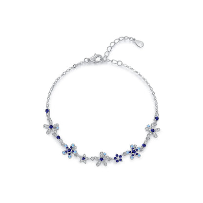 Women’s Blue Flower Bracelet in 925 Sterling Silver