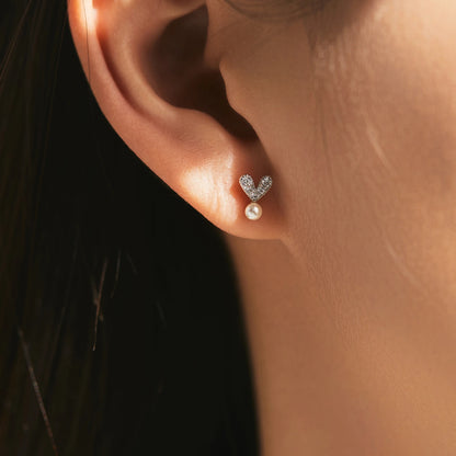 Women’s Heart and Pearl Earrings in 925 Sterling Silver