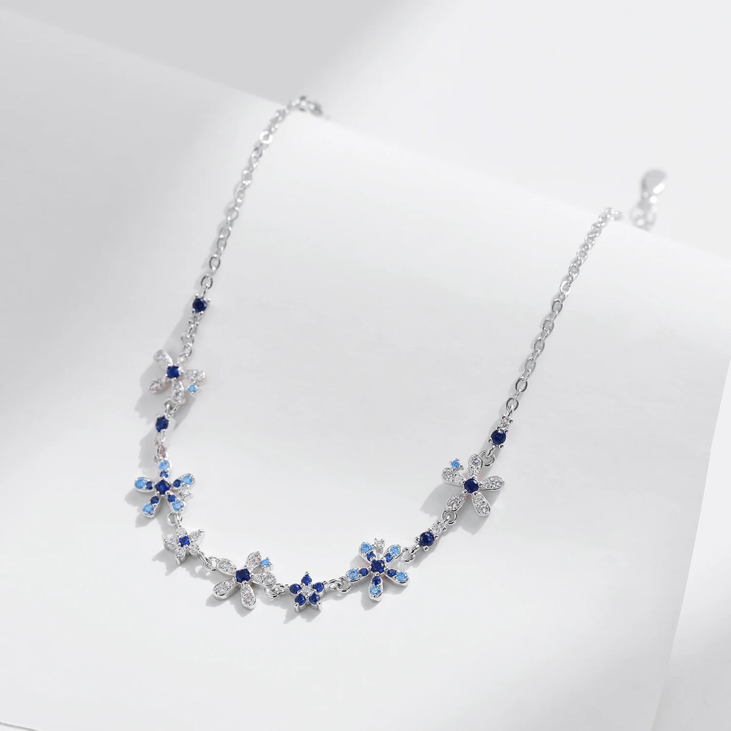 Women’s Blue Flower Bracelet in 925 Sterling Silver